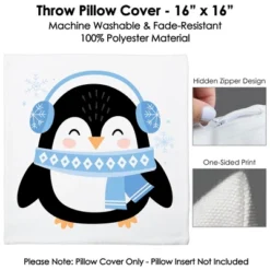 Big Dot Of Happiness Winter Penguins - Holiday And Christmas Party Home Decorative Canvas Cushion Case - Throw Pillow Cover - 16 X 16 Inches -Nursery Decor Store GUEST e69ae44a 3f65 40ff b4d8 3d9de3fd3294