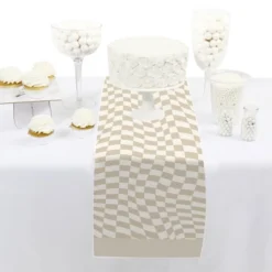 Big Dot Of Happiness Tan Checkered Party - Petite Paper Table Runner - 12 X 60 Inches