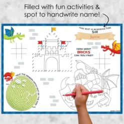 Big Dot Of Happiness Calling All Knights And Dragons - Paper Birthday Party Coloring Sheets - Activity Placemats - Set Of 16