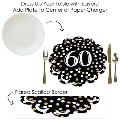 Big Dot Of Happiness Adult 60th Birthday - Gold - Birthday Party Round Table Decorations - Paper Chargers - Place Setting For 12 6 Big Dot Of Happiness Adult 60th Birthday - Gold - Birthday Party Round Table Decorations - Paper Chargers - Place Setting For 12 - Image 6