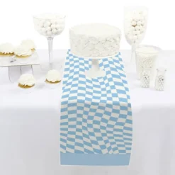 Big Dot Of Happiness Blue Checkered Party - Petite Paper Table Runner - 12 X 60 Inches