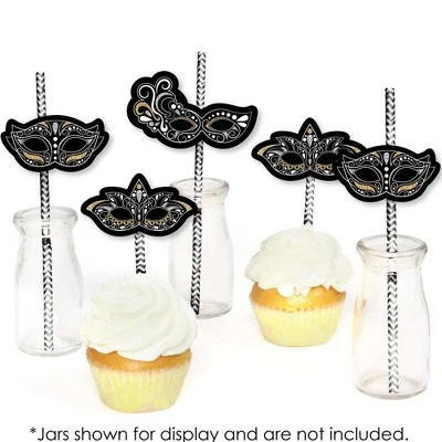 Big Dot Of Happiness Masquerade - Paper Straw Decor - Carnival Mask Party Striped Decorative Straws - Set Of 24 3 Big Dot Of Happiness Masquerade - Paper Straw Decor - Carnival Mask Party Striped Decorative Straws - Set Of 24 - Image 3