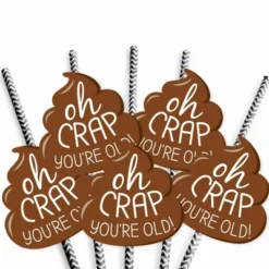 Big Dot Of Happiness Oh Crap, You're Old - Paper Straw Decor - Poop Birthday Party Striped Decorative Straws - Set Of 24 -Nursery Decor Store GUEST fb45690c c8d2 46d5 80ca 5ef7c895b513